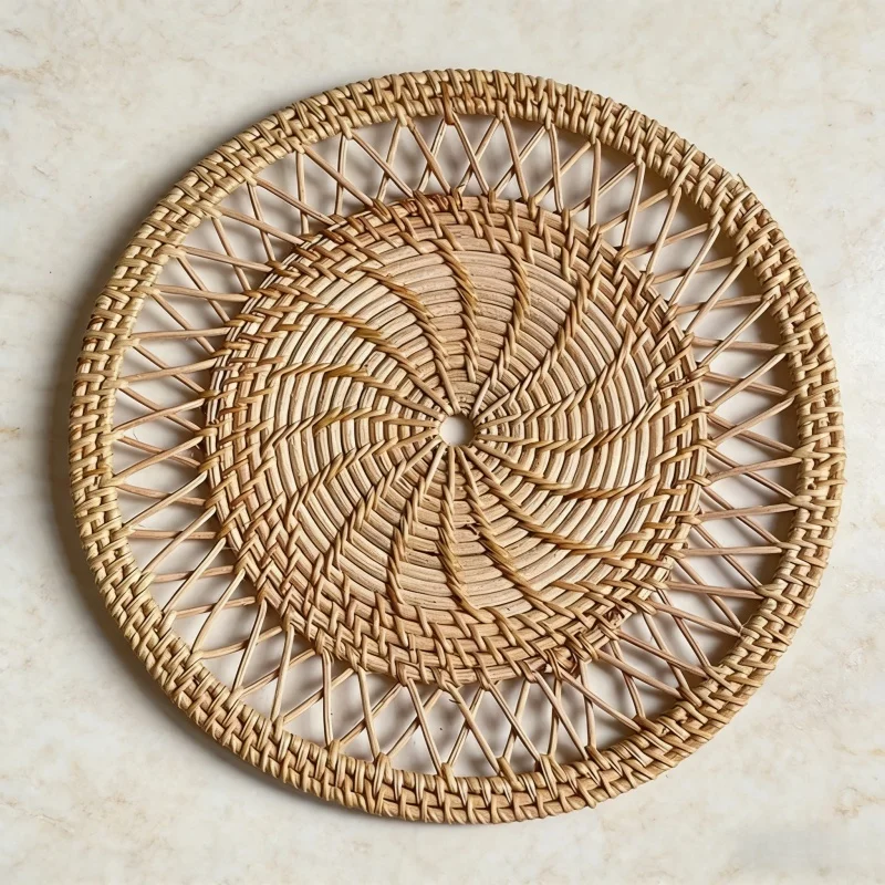 Rattan Plant Basket - Okrągła wiklinowa taca, rattanowa pleciona dekoracja