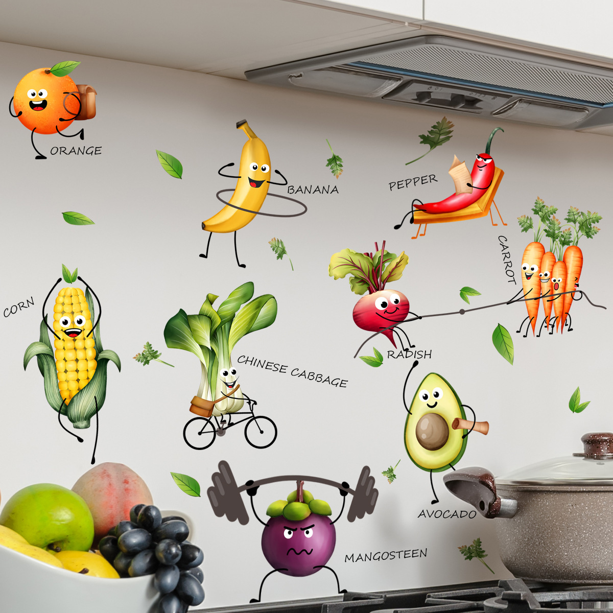Home Decor Emoji - Naklejka ścienna z kreskówkowymi emotikonami, owocami,