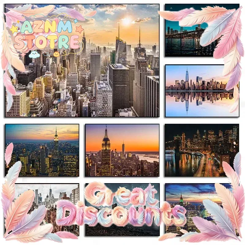 Home Decor New York - Nocny krajobraz Nowego Jorku, neonowy budynek,