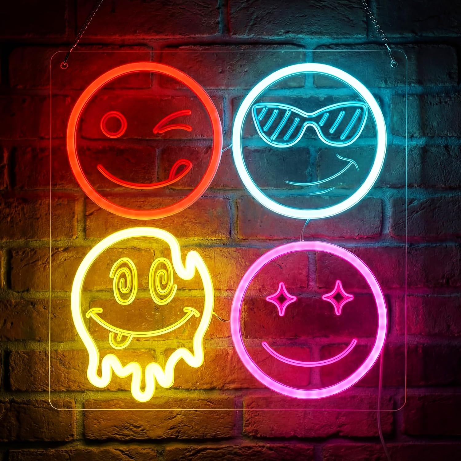 Home Decor Emoji - Uroczy neonowy znak LED z uśmiechem,
