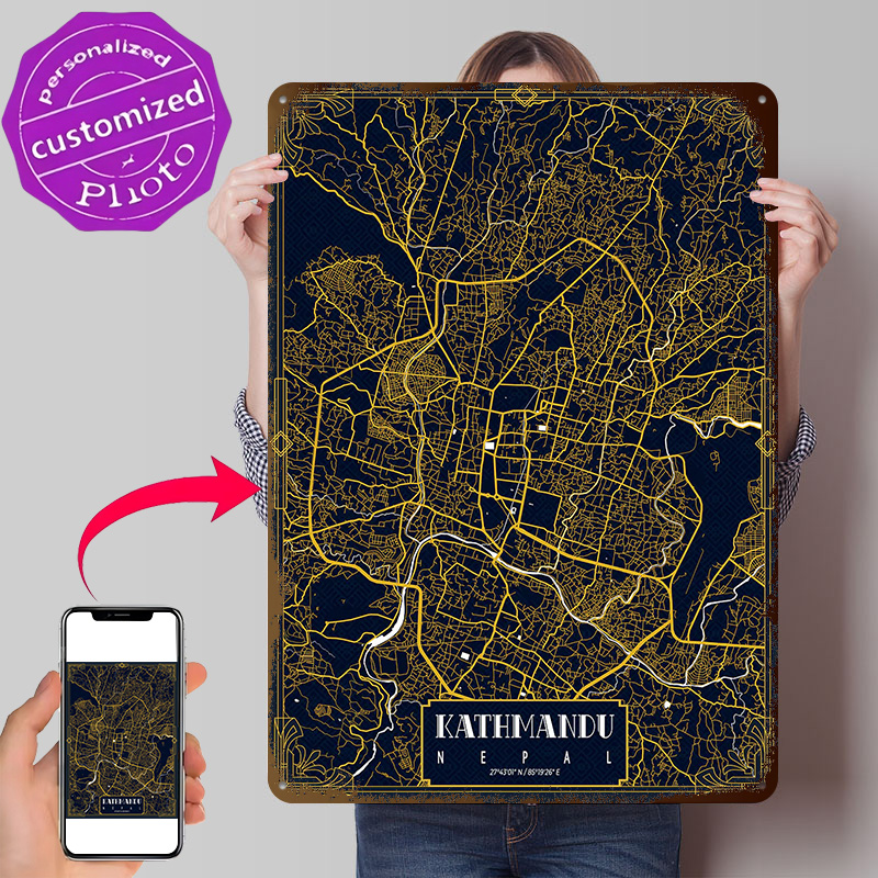 Home Decor Kathmandu - Mapa miasta Kathmandu, złoty plakat z