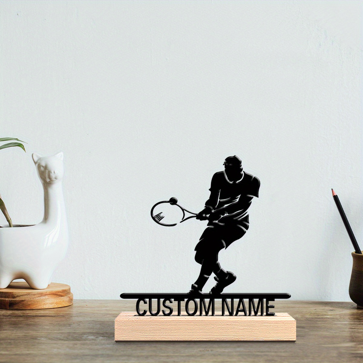 Home Decor Nz - Personalizowana metalowa statuetka tenisty z drewnianą