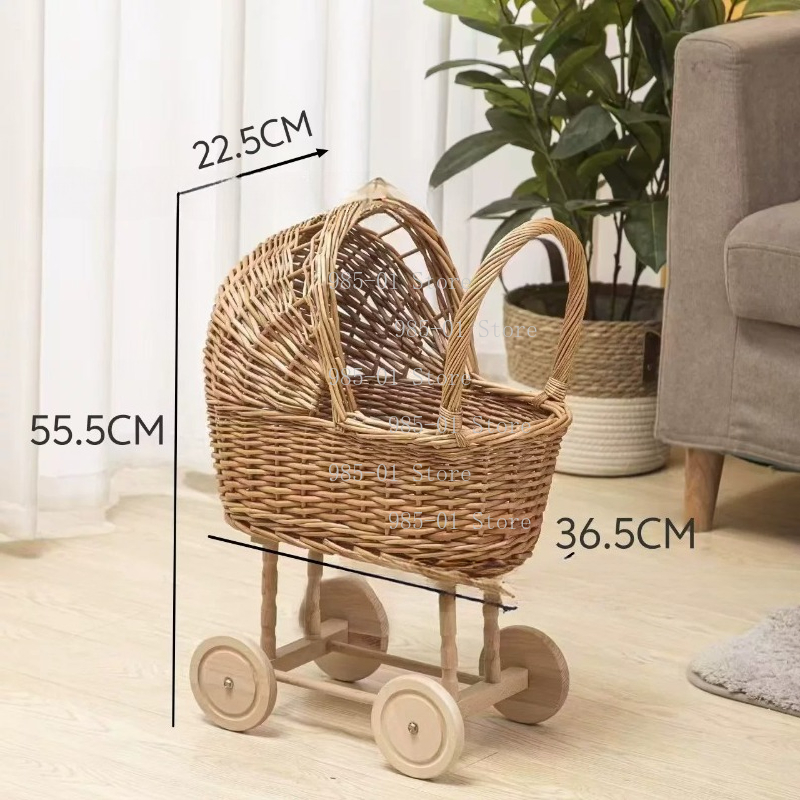 Rattan Plant Basket - Ręcznie Tkana Wiklinowa Kosz Mojżesza Wózek