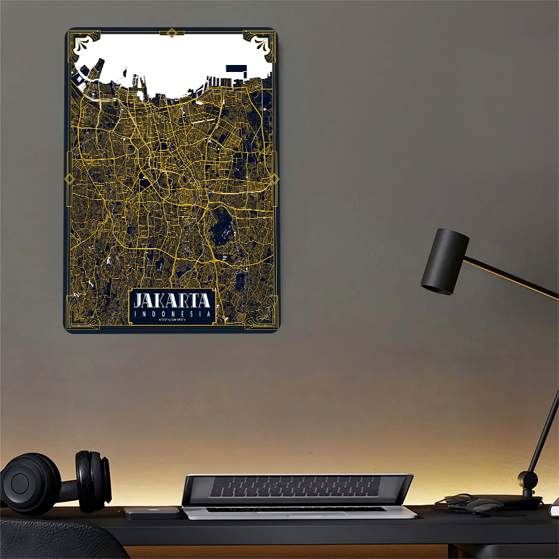 Mapa Dżakarty Art Deco Plakat  – Home Decor Jakarta recenzja i cena
