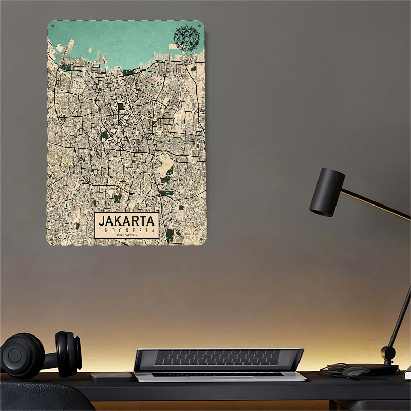Mapa Dżakarty, metalowy plakat – Home Decor Jakarta recenzja i cena